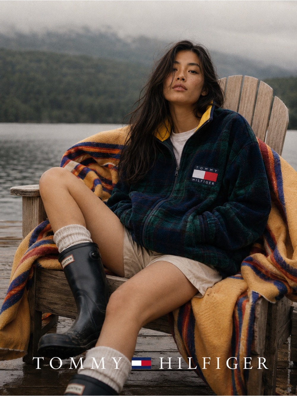 Vintage 90s Tommy Hilfiger Flag Logo Plaid Fleece Jacket Yellow Lined Size M